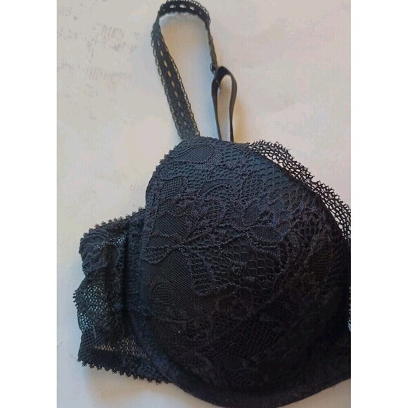 Jezebel Floral Lace Push-Up Bra Size 34C Black Underwire Vintage Sexy - Picture 7 of 10